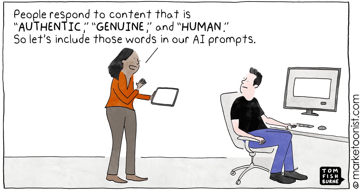 AI slop fatigue cartoon, Marketoonist / Tom Fishburne